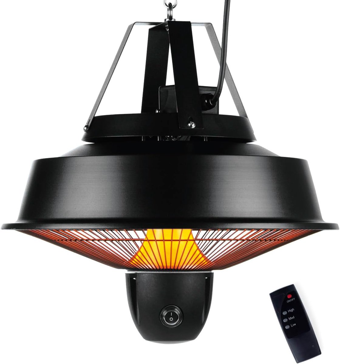 Premium Hangende Terrasverwarmer 2000W – Infrarood – 3 Warmtestanden – Afstandsbediening – IPX4 – Zwart