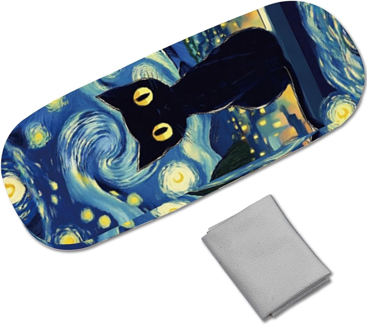Draagbare Hardcase voor Zonnebrillen met Kattenpatroon en Reinigingsdoek - Beschermende Opbergtas voor Zonnebrillen en Brillen, Ideaal voor Mannen en Vrouwen, 16 x 6.3 x 4 cm