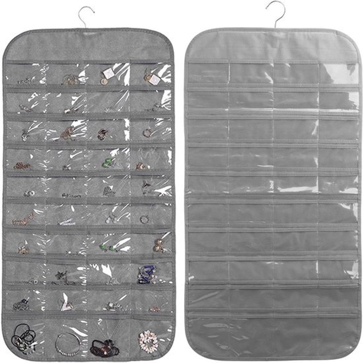Hangende Sieraden Organizer - Sieradenhouder Opbergtas - Sieraden Opbergen - 80 Dubbelzijdige Vakken - 43 x 85 cm - Grijs