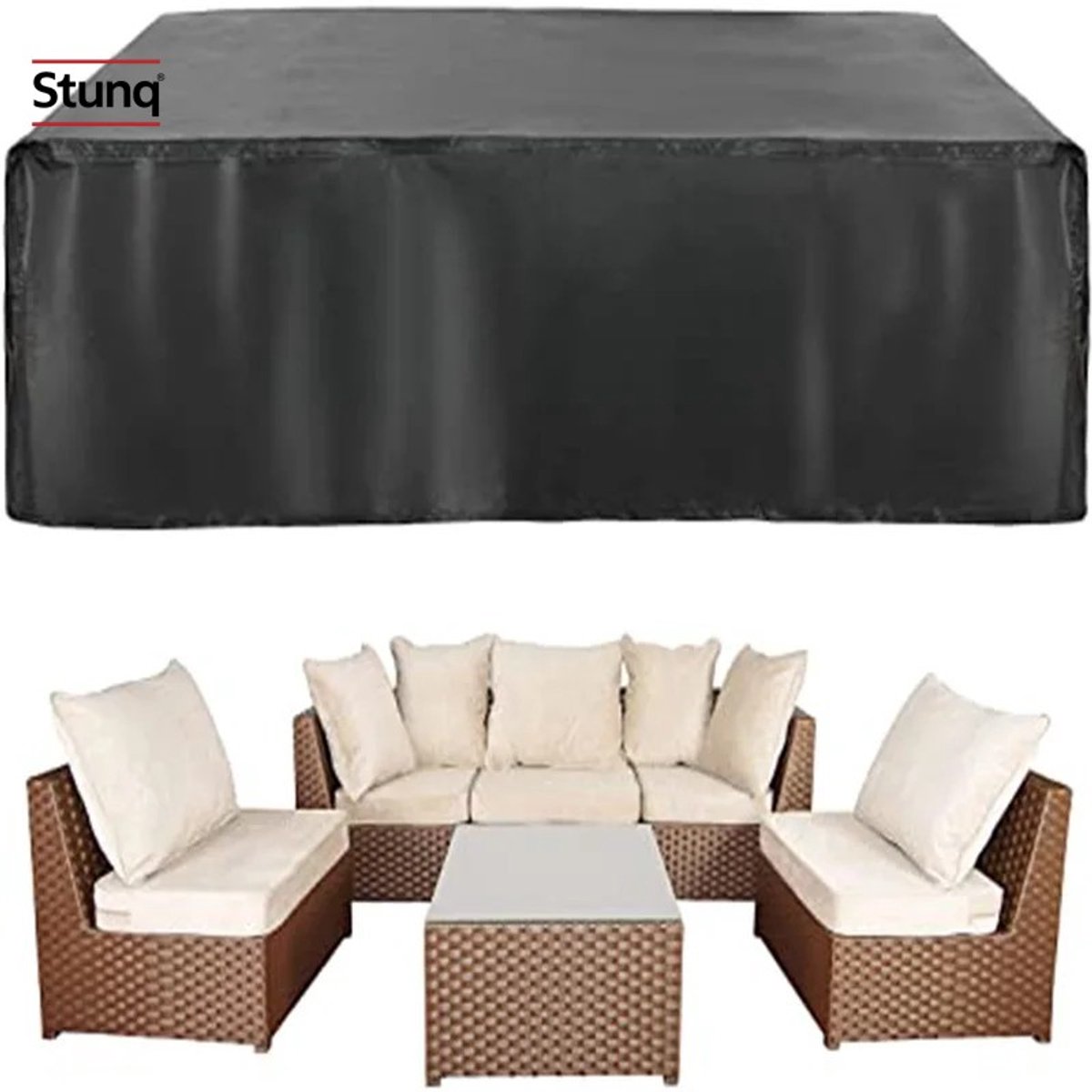 Stunq Tuinmeubelhoes Zwart – Waterdicht, winddicht, anti-UV, voor bank, tafel en terrasbank