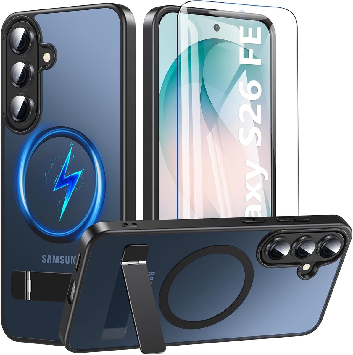 Zandarix Hoesje Geschikt voor Samsung Galaxy S26 FE - Geschikt voor Mag - 1x Screenprotector - Military Protection Shockproof - Back Cover Hoesje - Zwart