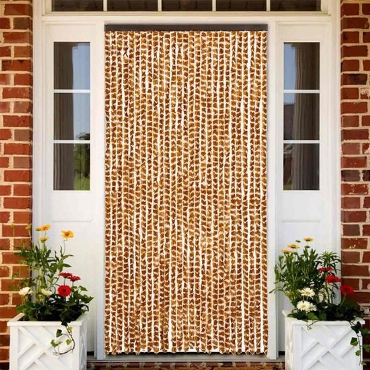 Vliegengordijn Chenille - Insectengordijn Deur - Insecten Buiten Houden - Zachte Flexibele Strengen - 90 x 200 cm - Oker Wit