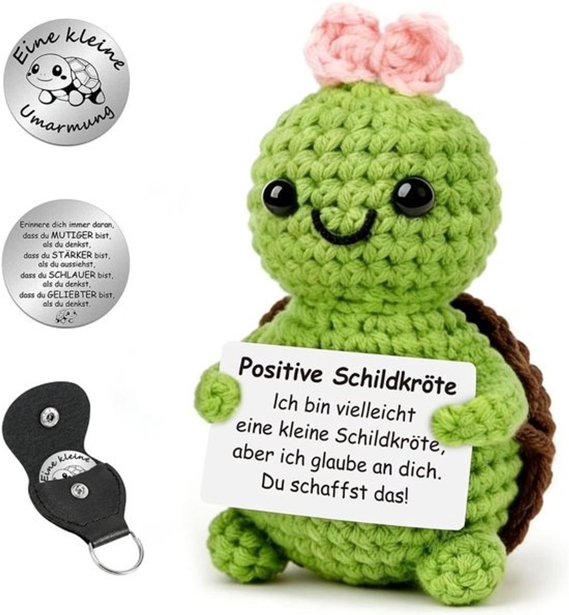 Gehaakte Schildpad - Positieve Knuffel - Geluk Brengen - Handgemaakt Ontwerp - 10x10x10mm - Groen
