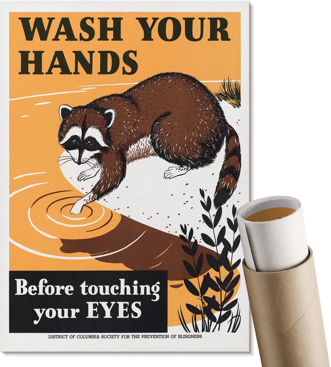 Coloray Polycanvas Wandposter - Was Je Handen, Illustratie - A4 - Oranje Wanddecoratie - Rechthoek - Canvasposter - Woonkamer, Slaapkamer, Kantoor - Humoristisch
