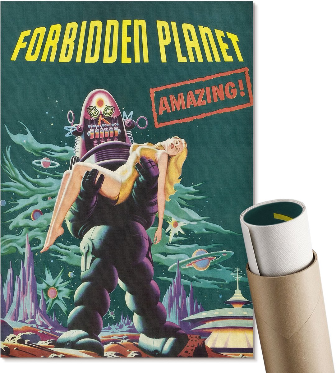 Coloray Polycanvas Wandposter - Verboden Planeet, Illustratie - A4 - Groen Illustratie - Rechthoek - Muurkunst - Woonkamer, Slaapkamer, Kantoor - Retro