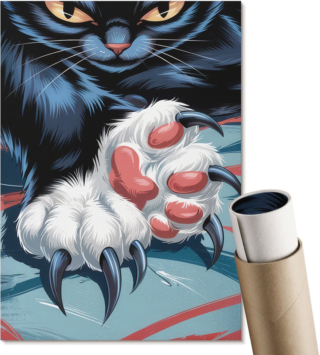 Coloray Canvas Poster Polycanvas - Kat Met Klauwen, Illustratie - A4 - Zwart Patroon - Rechthoek - Wandkunst - Woonkamer, Slaapkamer, Kantoor - Popcultuur