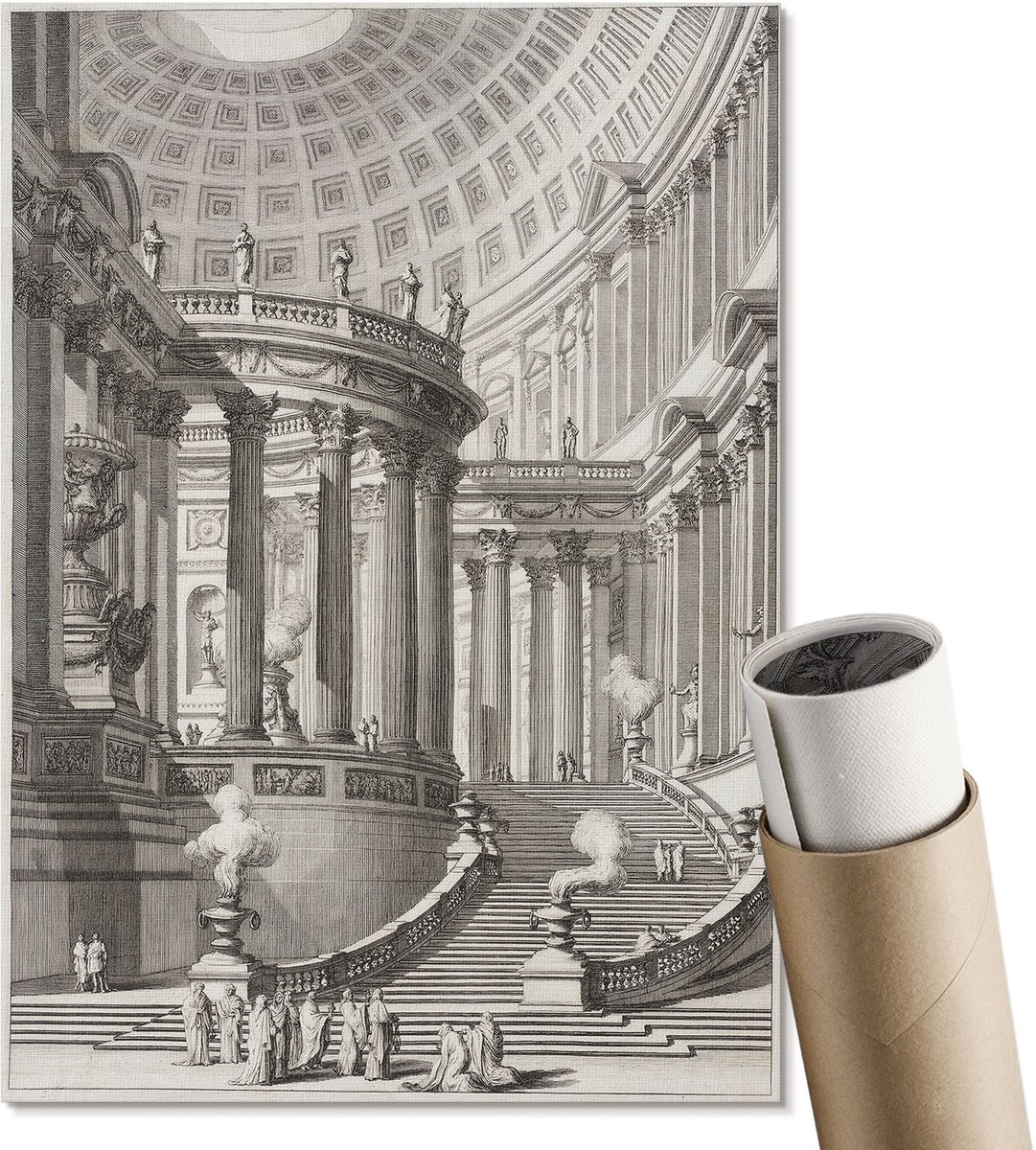 Coloray Polycanvas Poster - Oude Tempel, Tekening - A4 - Zwart Wanddecoratie - Rechthoek - Kunstposter - Woonkamer, Slaapkamer, Kantoor - Klassiek