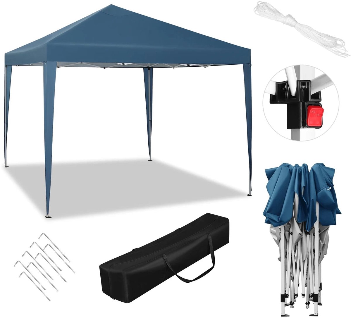 Klarven® Partytent Blauw - Waterdicht met Zijwanden en Ritsdeur, UV-bestendig, Snelle Pop-up Opzet, Hoogte Verstelbaar op 3 Standen - B 3 x D 3 m, H 250-258 cm