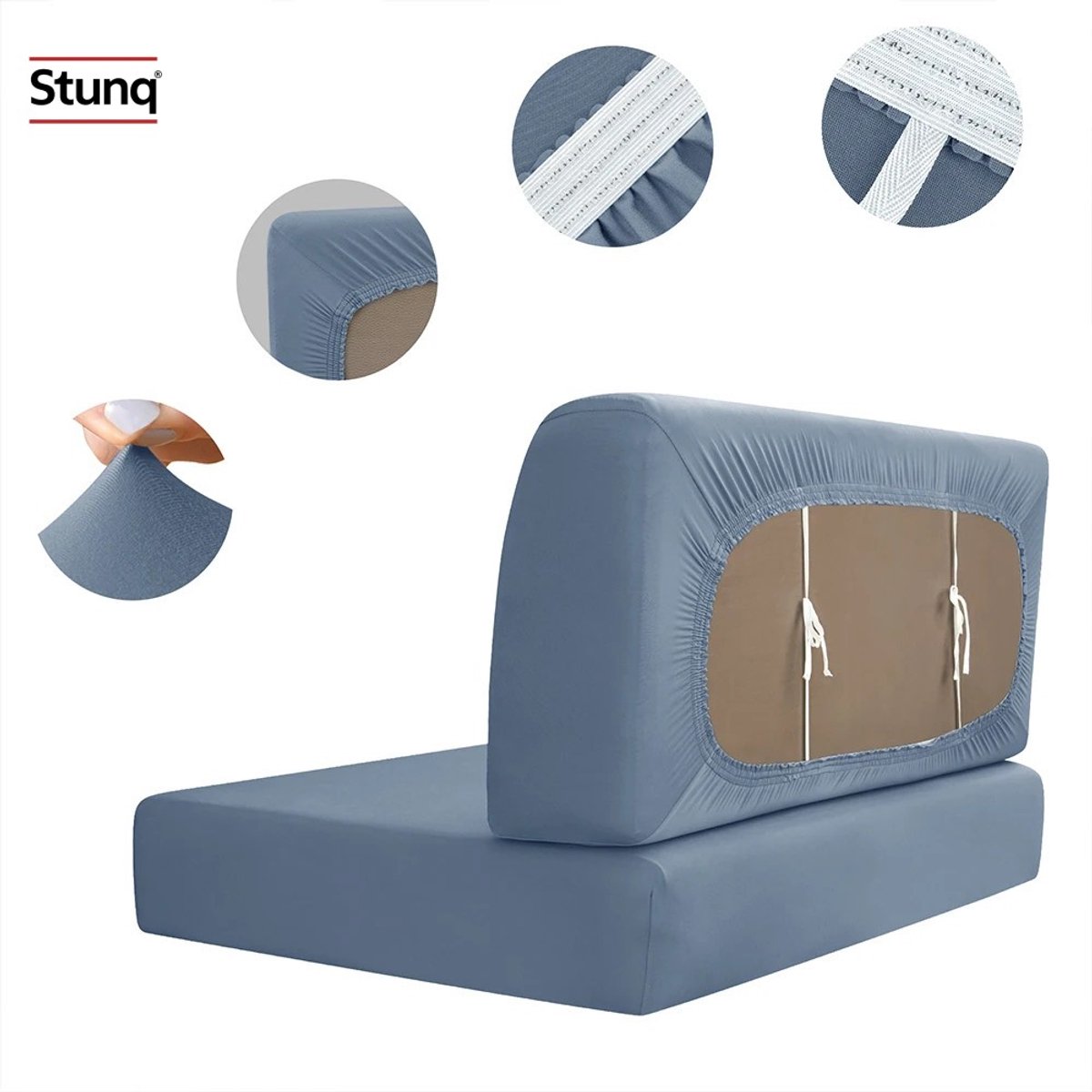 Stunq Elastische Bankhoes Set van 2 – Blauwgrijs, Machinewasbaar