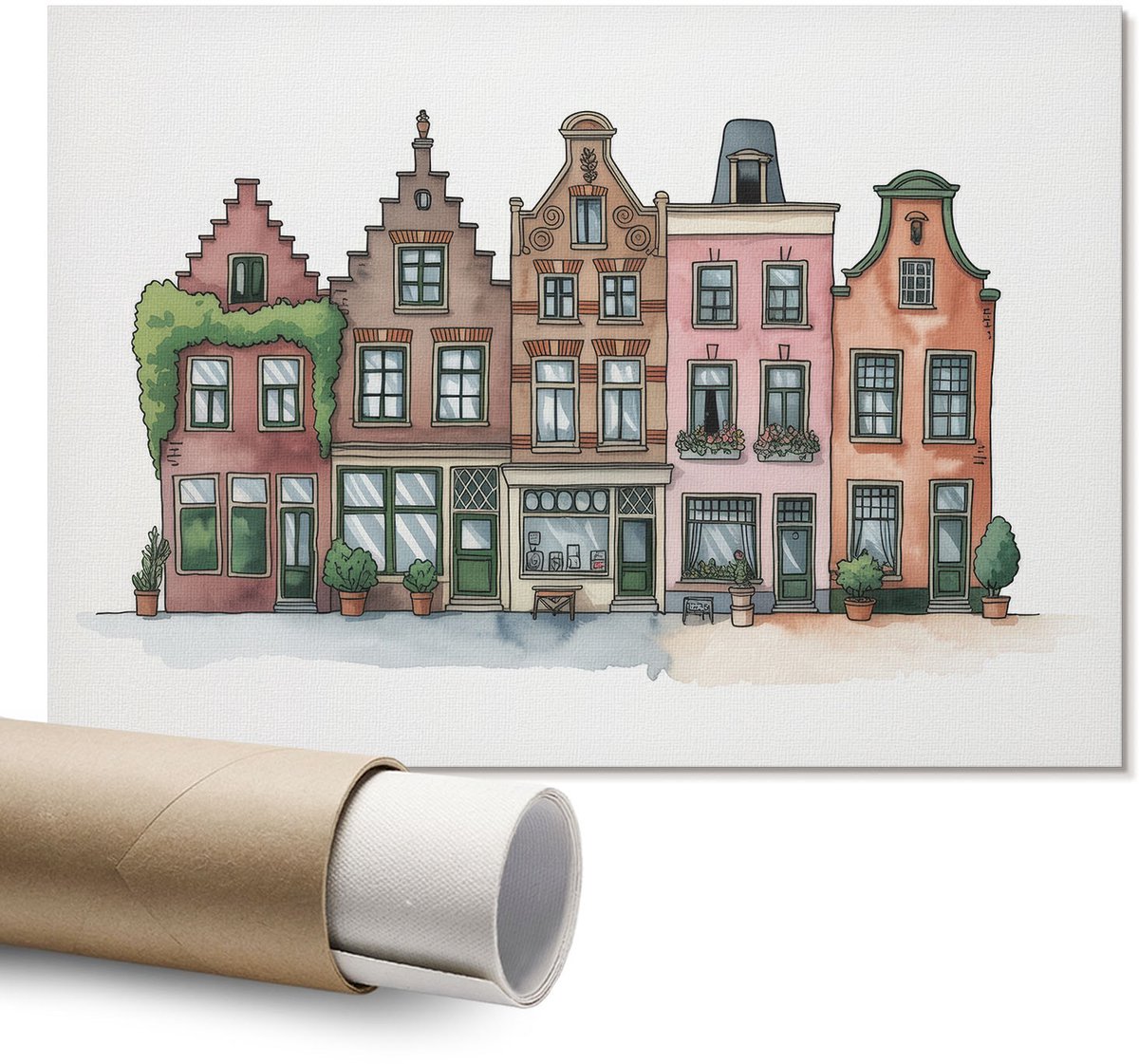 Coloray Polycanvas Wandposter – Illustratieve Huurkazernes, Groen – A1 – Blauw Kunstwerk – Rechthoek – Decoratieve Wandposter – Slaapkamer – Rustiek
