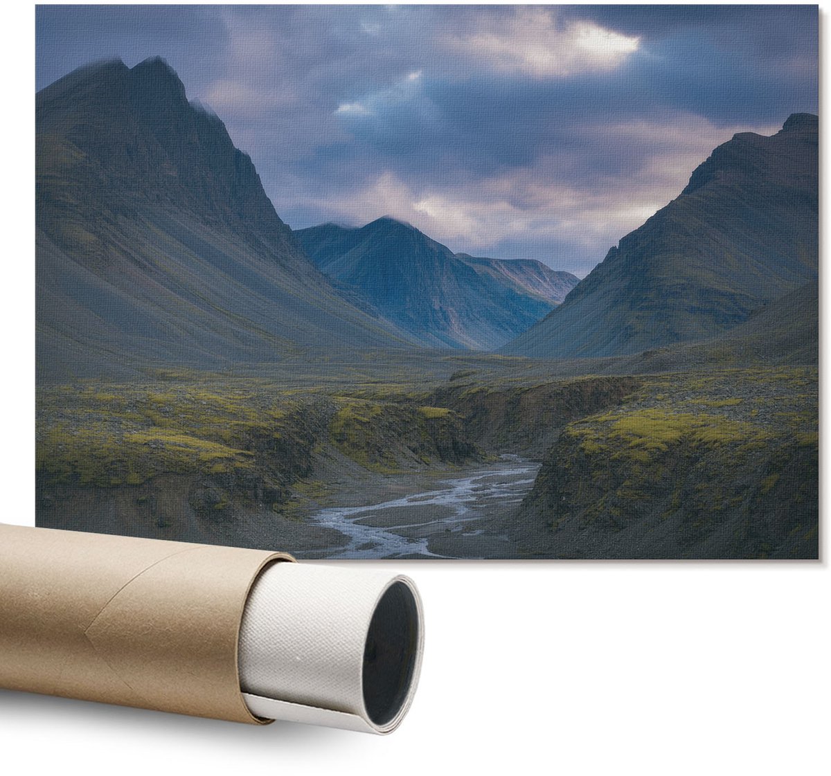 Coloray Polycanvas Wandposter – Berglandschap, Blauw – A1 – Zwart-Wit Wanddecoratie – Rechthoek – Decoratieve Wandposter – Slaapkamer – Klassiek