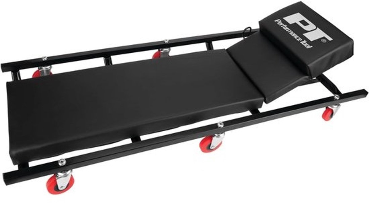 Werkkruipwagen - Monteurskruk - Onder voertuigen werken - Verstelbare hoofdsteun - 105cm lang - Zwart