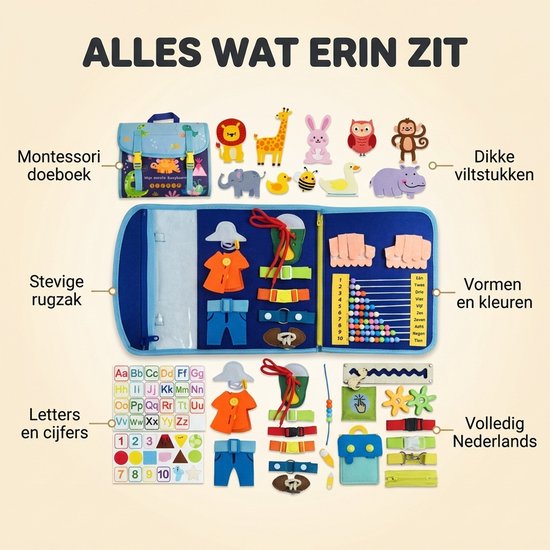 Schepers® Busy Board – Montessori Activiteitenboek – Nederlands – Educatief & Motoriek Speelgoed – Rugzak – 8 Pagina’s – 3 t/m 6 Jaar – Roze van Schepers — afbeelding 2