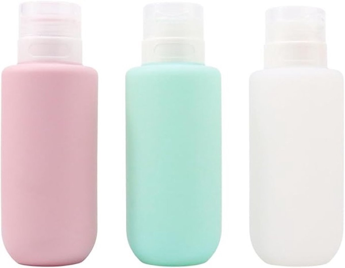 PolkaHome 3 stuks Draagbare Siliconen Reisflessen 200 ml - Lekvrij Navulbaar - Knijpbare Toiletartikelen voor Shampoo, Conditioner en Lotion - Inclusief Etui