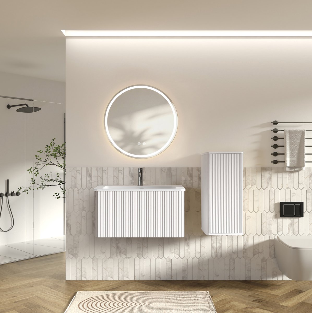 FloraGrace Badkamermeubelset - Wandhangend Met Led Spiegel En Wastafel - Modern Voor Badkamer En Gastentoilet - Wit - 80 Cm