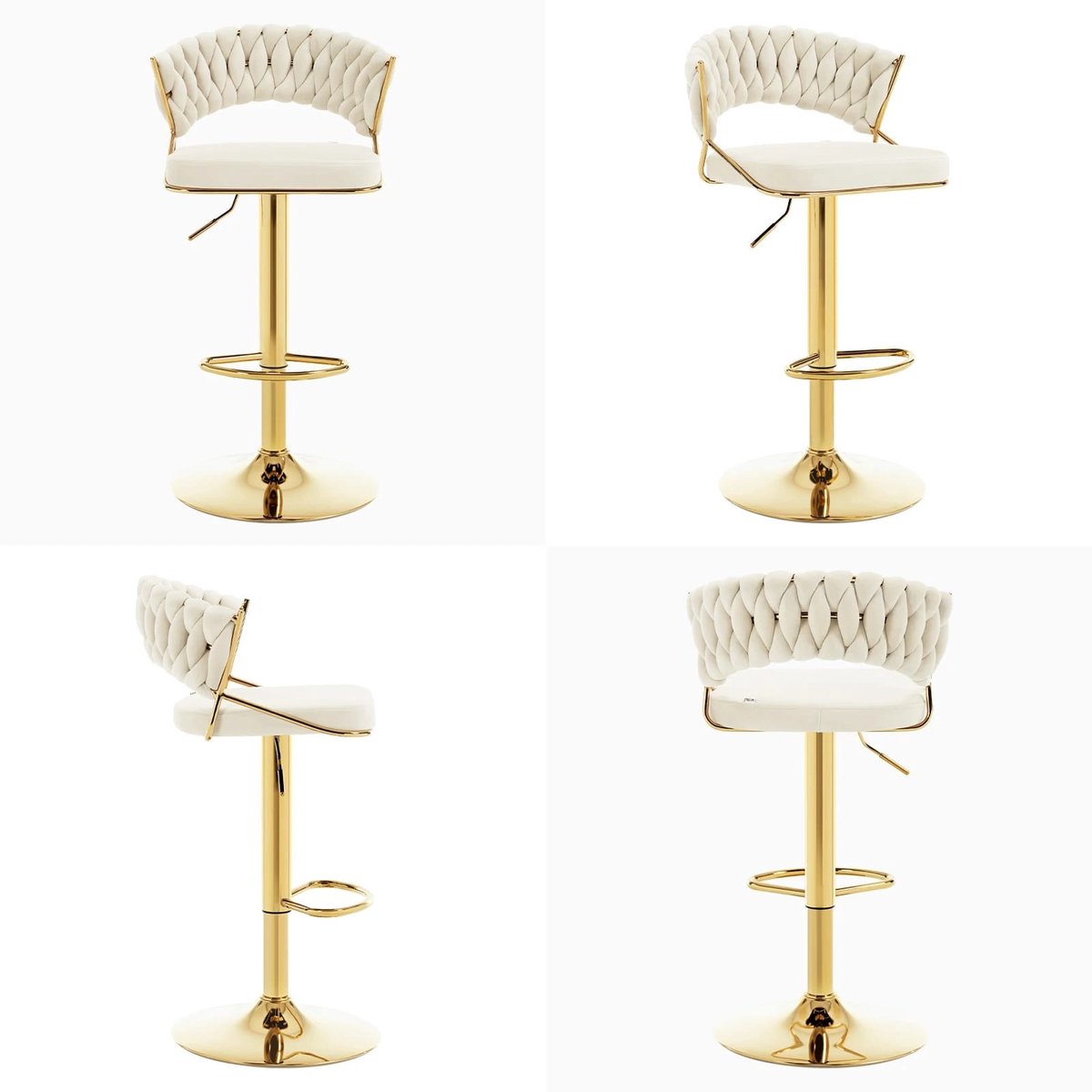 Klarven® Barkrukken Set Van 2 Crème - Barkrukken Met Rugleuning - Barkrukken Draaibaar - Bar Stool - Velours - Draaibaar 360°, Hoogteverstelbaar, Belastbaar Tot 150 Kg - B48xd46,5xh98cm