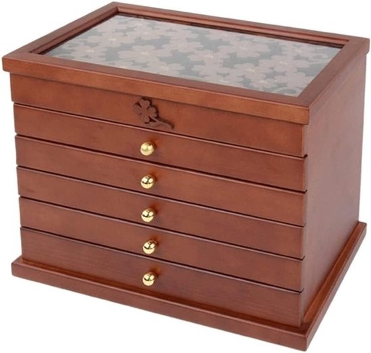 Juwelendoos Hout - Opberger Sieraden - Georganiseerde Kast - Zes Lades - 30.5x19x24.5cm - Naturel