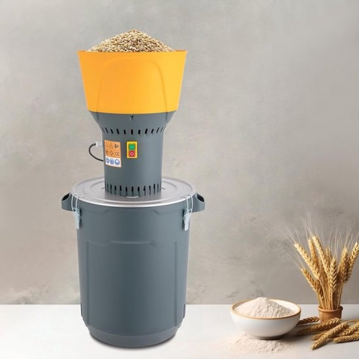 Elektrische Graanmolen - Kruidenmolen Maïsmolen - Grote Partijen Malen - Krachtige 1300W Motor - 60L Container 13.7L Trechter - Oranje