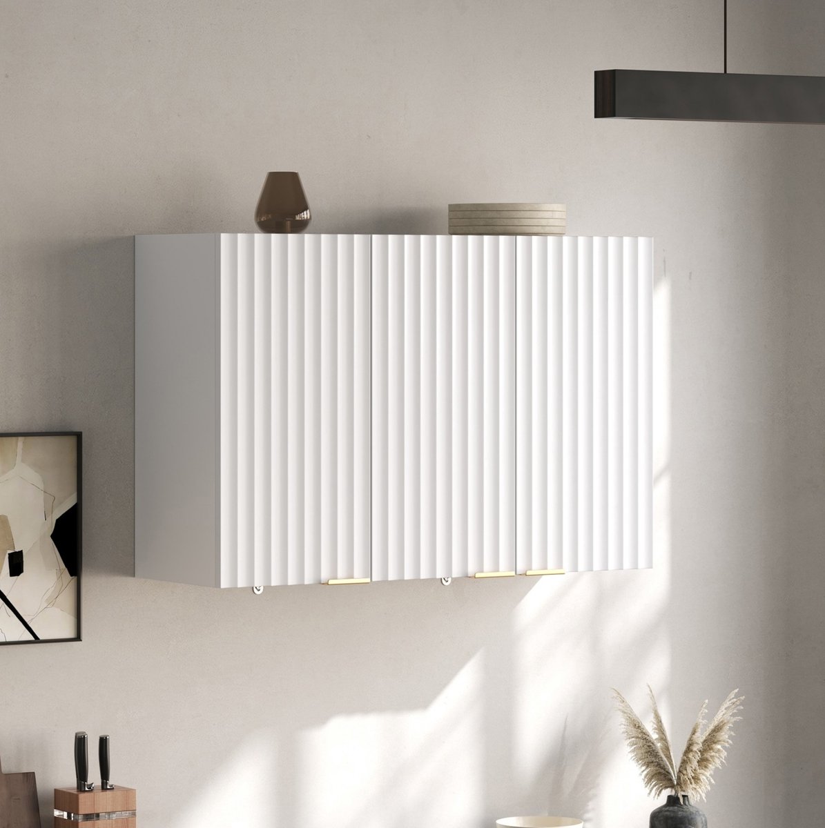 FloraGrace Keukenkast Wandkast Met 3 Deuren Voor Keuken Woonkamer Badkamer En Wasruimte MDF Wit 90 x 29 x 60 Cm