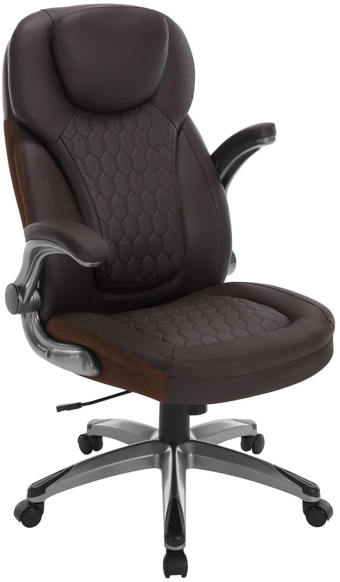 Klarven® Kantoorstoel Bruin - Ergonomisch, Verstelbare Zithoogte 50-59,5 cm, Ademend Mesh, Inklapbare Armleuningen - Draagvermogen 150 kg - B 67,5 x D 73 x H 110,5-120 cm