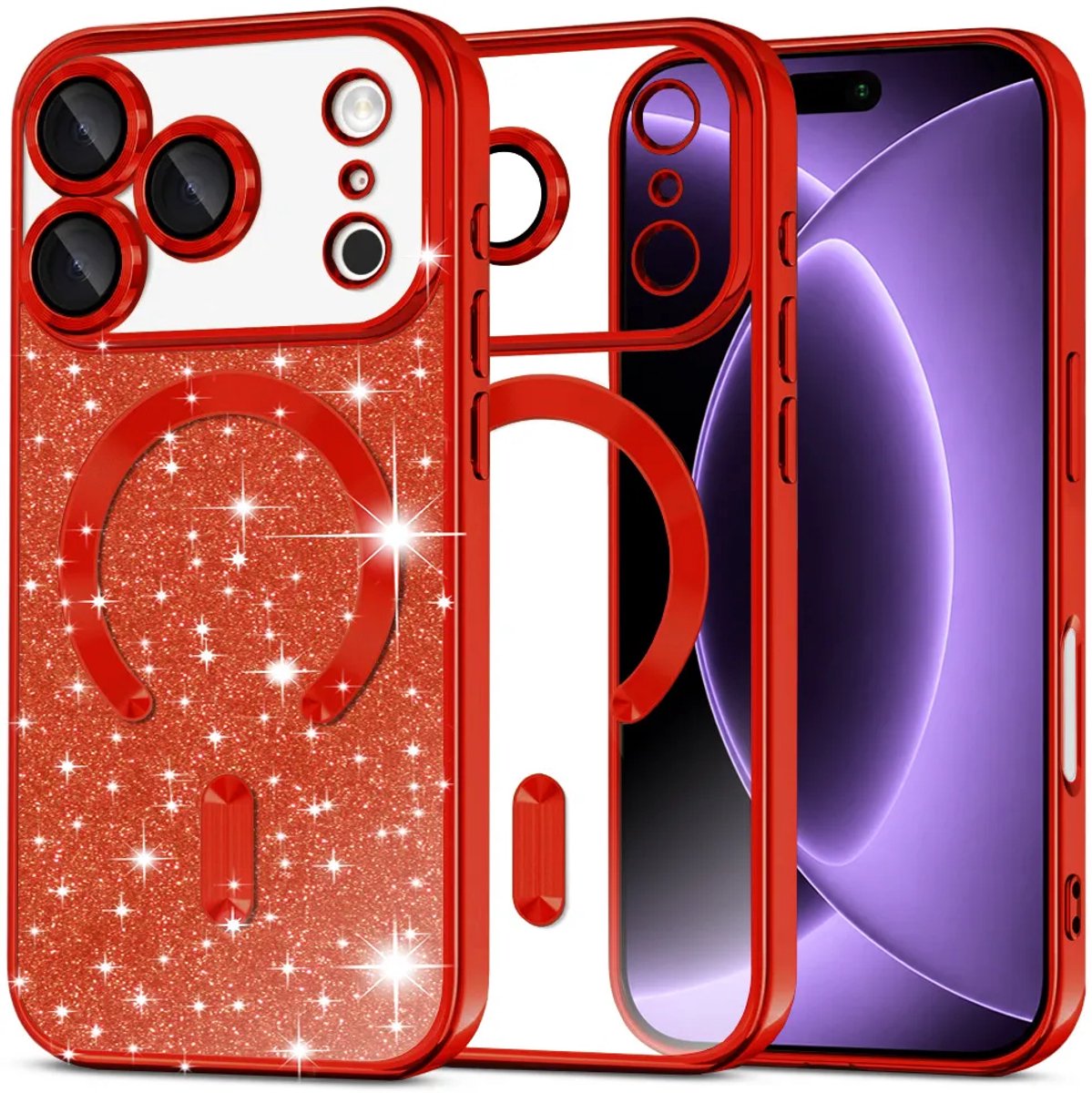 Techsuit - Luxury Glitter MagSafe - iPhone 18 Pro / iPhone 17 Pro - Red