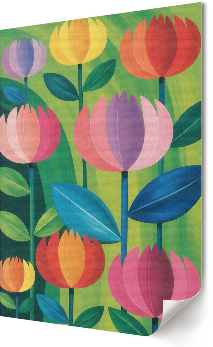Coloray Polycanvas Poster - Kleurrijke Bloemen, Schilderen - 420 x 594 - Groen Kunst - Rechthoek - Kunstposter - Woonkamer, Slaapkamer, Kantoor - Expressief
