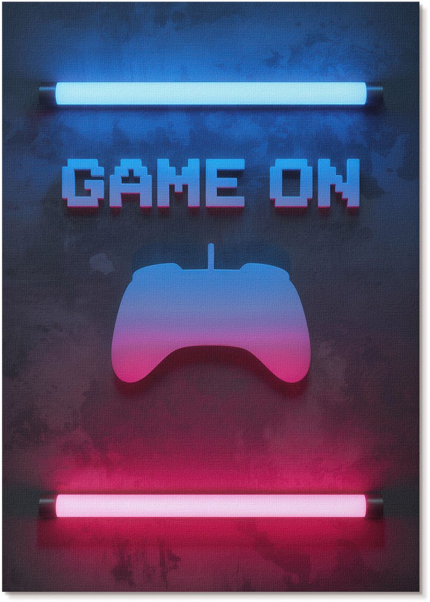 Tulup Canvas Poster Polycanvas - Het Spel Is Begonnen, Neons, Typografie - A4 - Blauw Patroon - Rechthoek - Kunstposter - Woonkamer, Slaapkamer, Kantoor - Popcultuur
