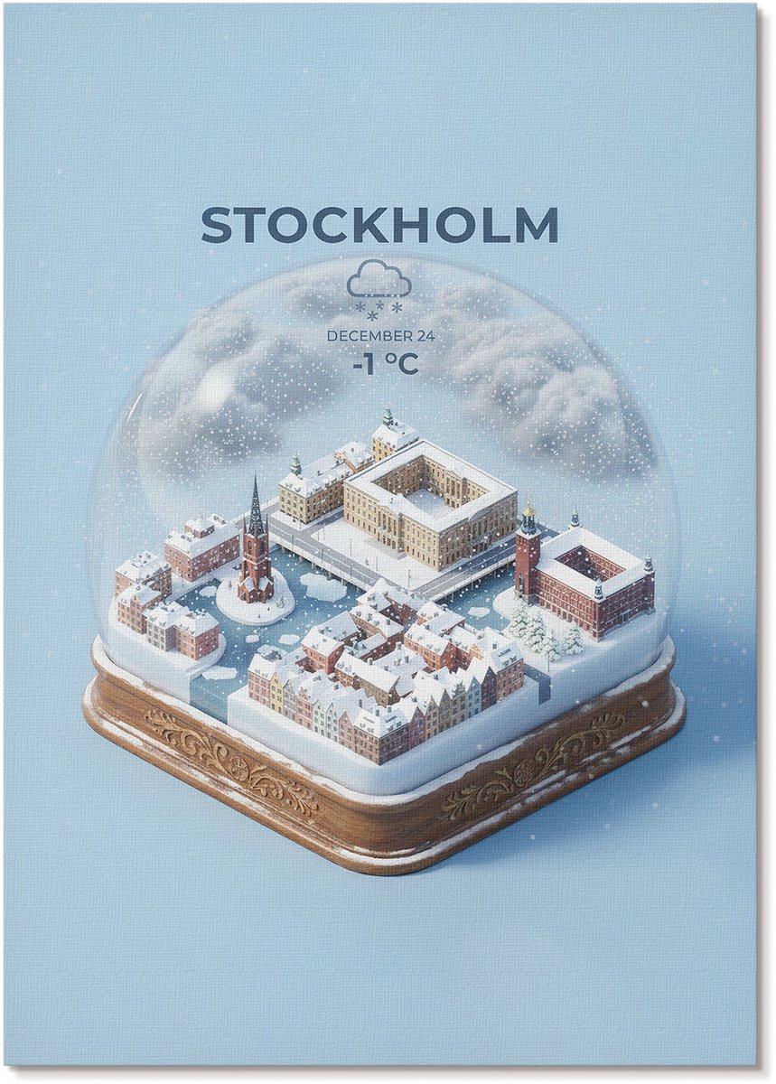 Tulup Polycanvas Wandposter - Stockholmse Sneeuwbol, Illustratie - A4 - Blauw Motief - Rechthoek - Wandkunstwerk - Woonkamer, Slaapkamer, Kantoor - Modern