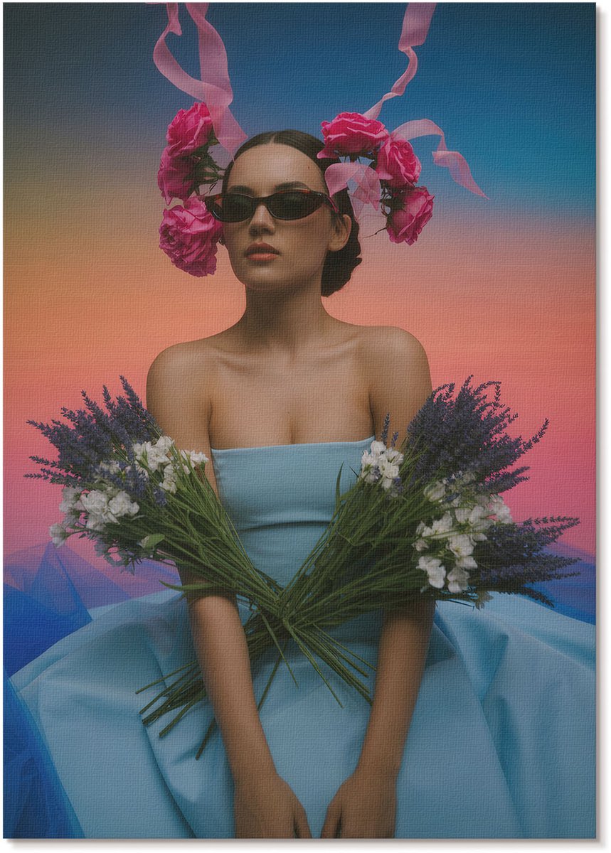 Tulup Polycanvas Wandposter - Bloemstyling, Illustratie - A4 - Blauw Patroon - Rechthoek - Wandkunstwerk - Woonkamer, Slaapkamer, Kantoor - Glamour