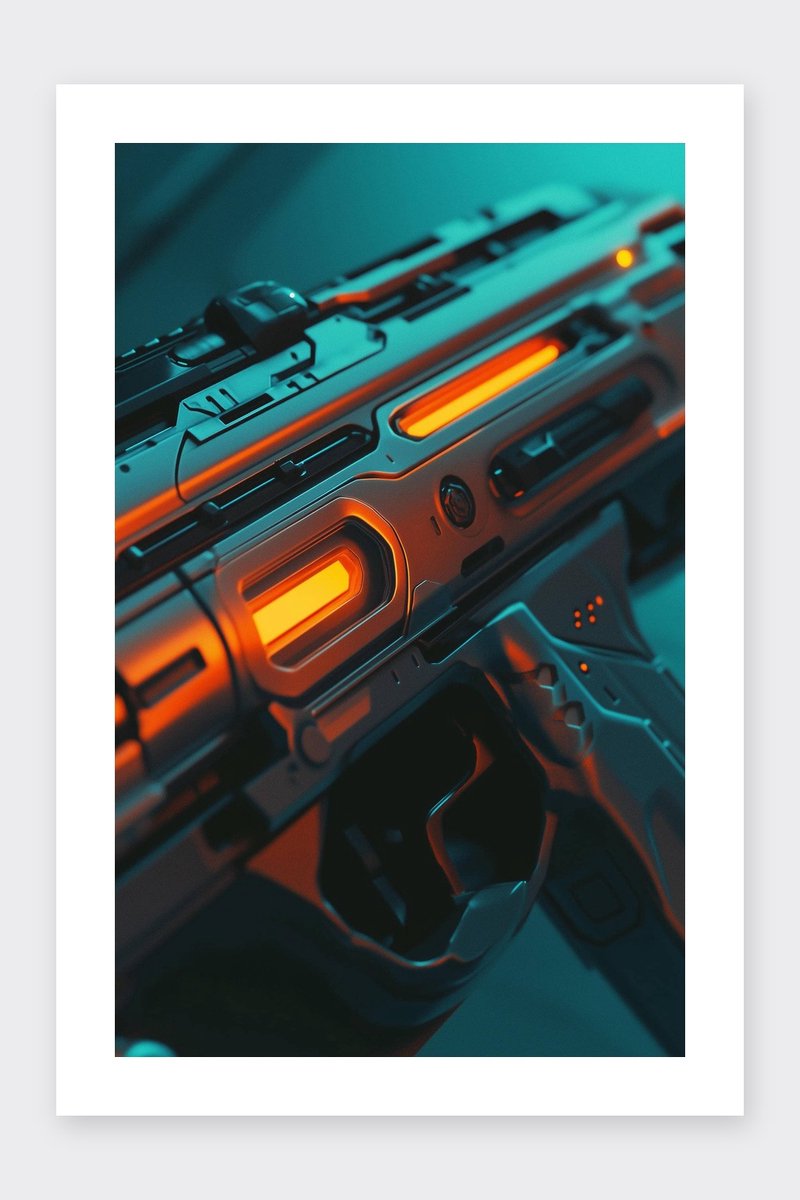 Futuristisch Poster - Wapen - Sci-Fi - Cyberpunk - Actie - Fantasie - Close-up - posters - formaat 30x40cm - Wanddecoratie - BXS5269BY - Met kader - passe-partouts stijl
