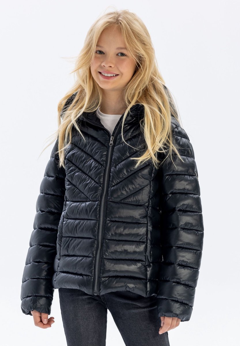Minoti gewatteerde winterjas meisjes met capuchon - puffer - zwart