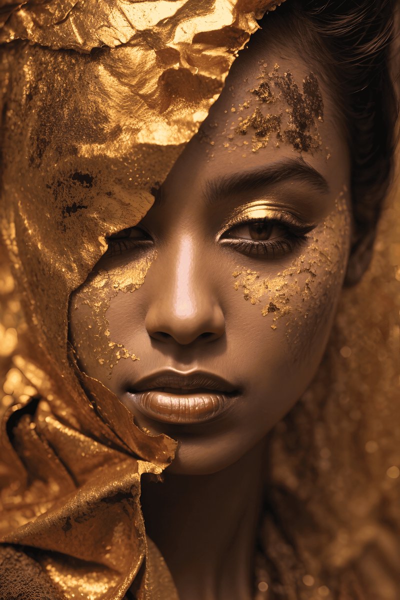 Poster Vrouw - Gouden Make up - Goud - Aesthetic Decoratie - posters - formaat 70x100cm - Wanddecoratie - Aesthetic room decor - L1713MT