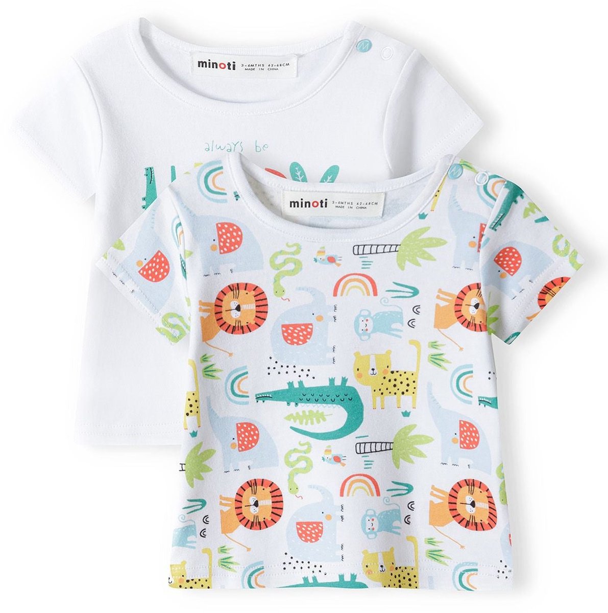 Minoti T-shirt set meisjes baby dierenprint - 100% katoen - wit