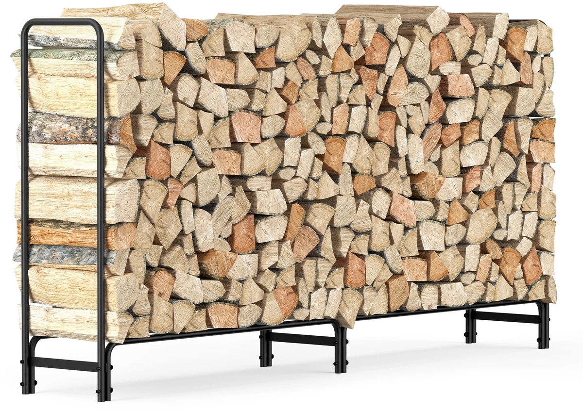 Seth Select Brandhoutrek - Grote Houtopslag – Zwaarbelastbare Houtstapelaar – Weerbestendig - Metalen Frame - 8ft -Zwart