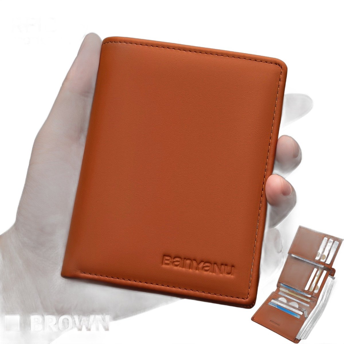 Currero Portomonee - Portemonnee Dames & Heren - RFID Anti Skim - Pasjeshouder - Klein Model - Met Rits - Kunstleer - Bruin