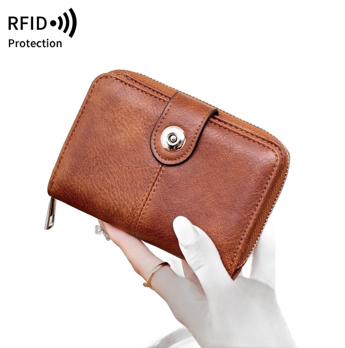 Currero Portomonee - Portemonnee Dames & Heren - RFID Anti Skim - Pasjeshouder - Klein Model - Met Rits - Kunstleer - Bruin