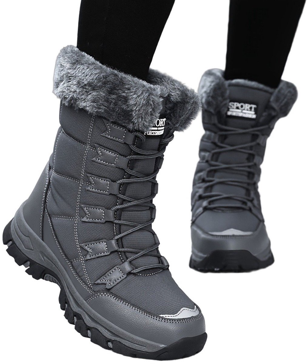 Currero Snowboots Dames Sneeuwlaarzen Dames Winterlaarzen Gevoerde Winterschoenen Waterdicht Antislip Zool Warm Gevoerd Wandellaarzen Winter Donkergrijs