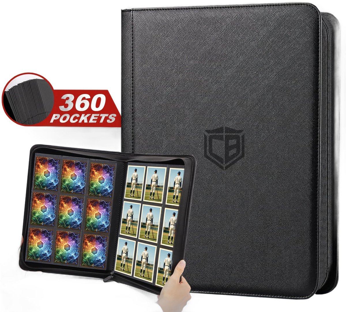 Currero Toploader Binder - Verzamelmap Kaarten - Geschikt voor Pokemon - 4 Pocket - 9 Pocket - 12 Pocket - Trading Card Map - Toploadermap - Houtskool Zwart - 360 Kaarten
