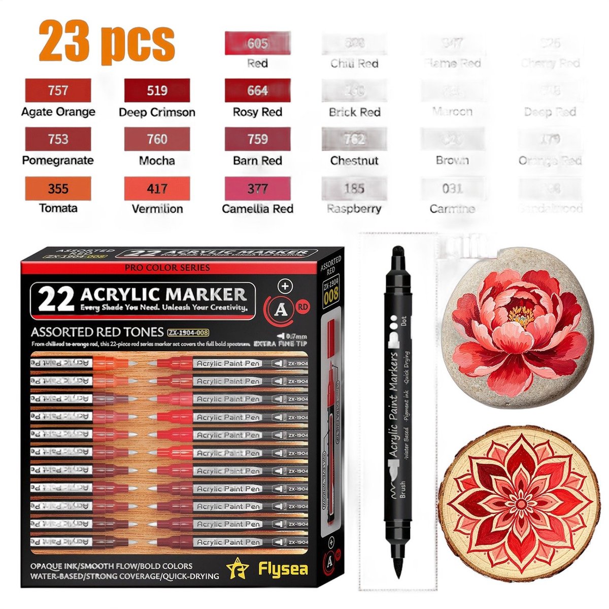 Currero Aquamarkers - Twinmarkers - Brushpennen - Stiften - Markeerstiften Op Waterbasis - Dual Tip - Tekenen En Kleuren - 23-Delig Set Rood