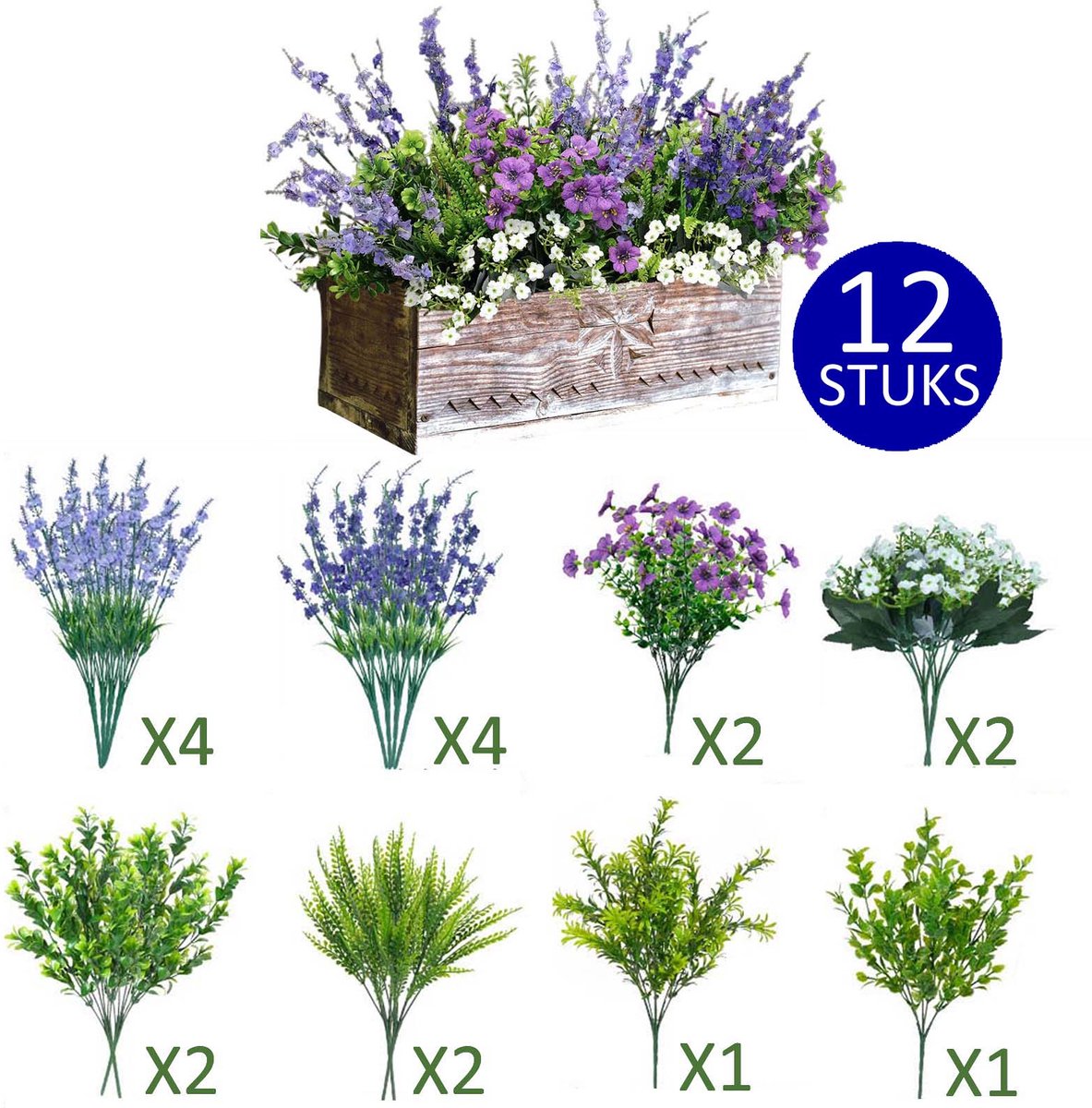 Flintry 18 Bundels Kunstbloemen - Lavendel - Kunstbloemen Voor Buiten - Kunstbalkonplanten - Weerbestendig - Kunstbloemen - Net Echt Voor Binnentuin - Balkon-Bloemendecoratie Of Landschapsbouwprojecten Enz. 18 Stuks