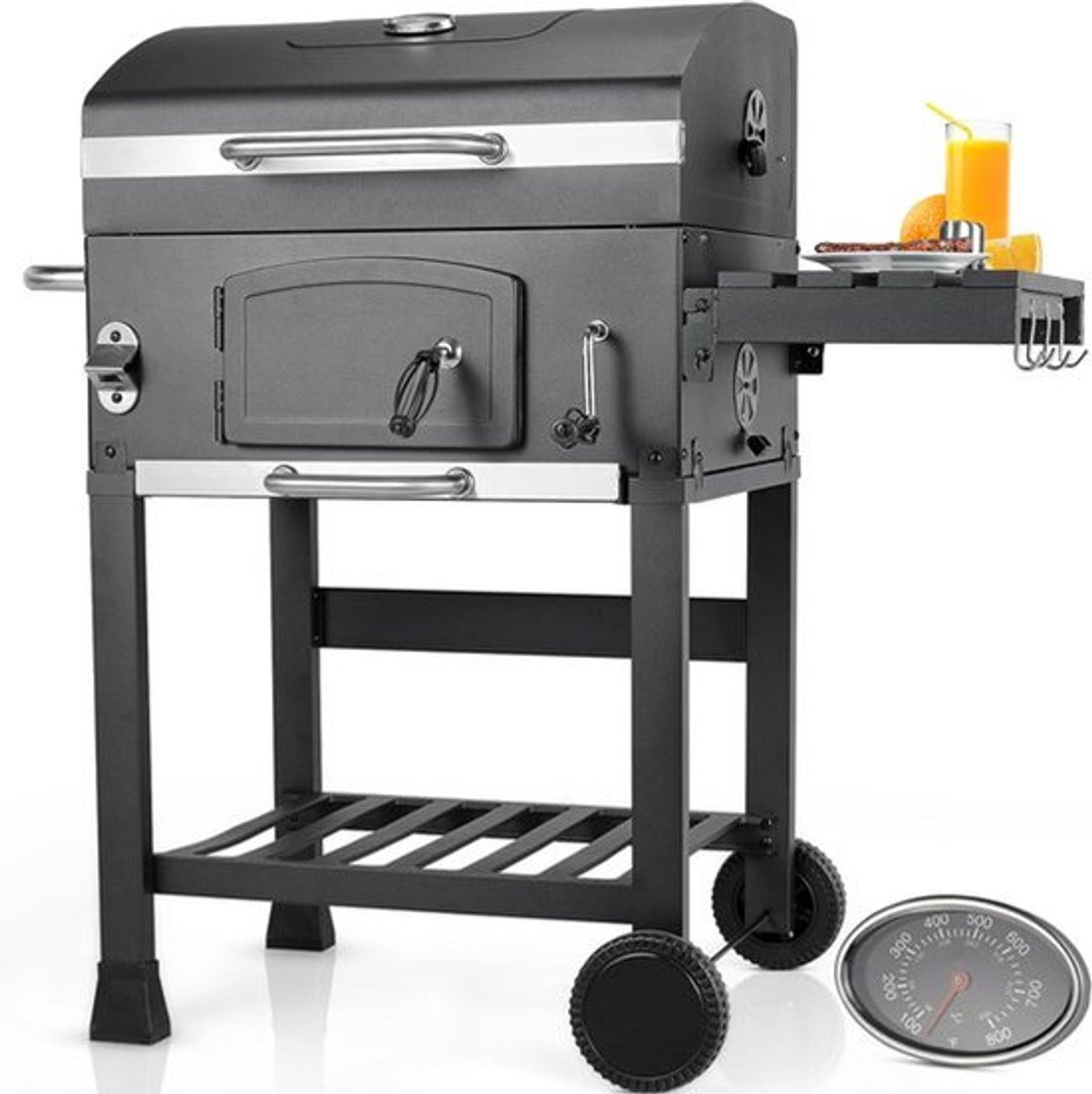 Houtskoolbarbecue - Groot Grilloppervlak - Met Thermometer - Voor Tuin En Kamperen - Inclusief Wielen