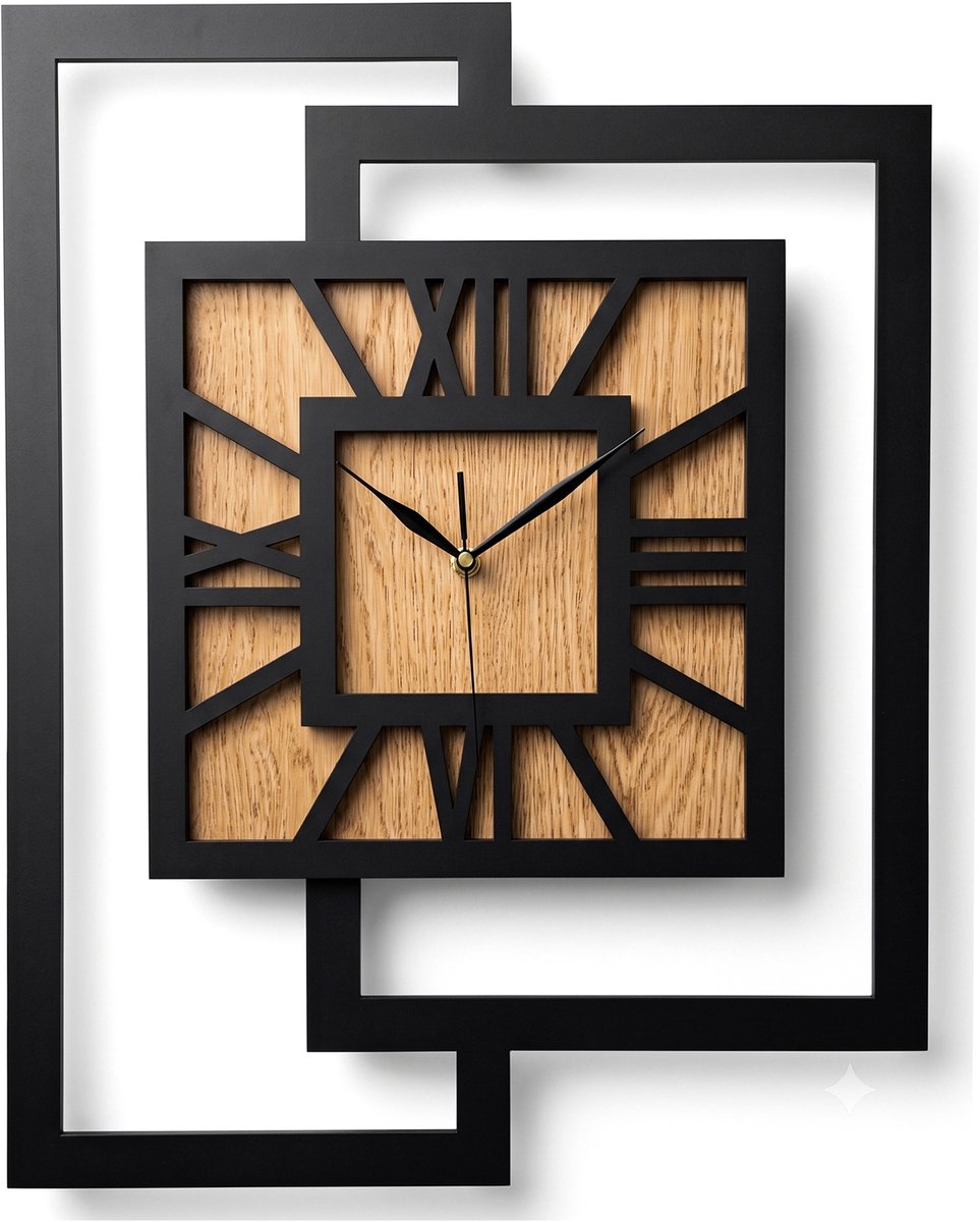 Handgemaakte Grote Houten Wandklok – Modern Minimalistisch Design, Rechthoekig Verticaal, Romeinse cijfers, Geruisloos, Zonder Tikkend Geluid – Voor Woonkamer, Slaapkamer, Keuken – Unieke Wanddecoratie, Industrieel Design & Stil Uurwerk, gouden eik
