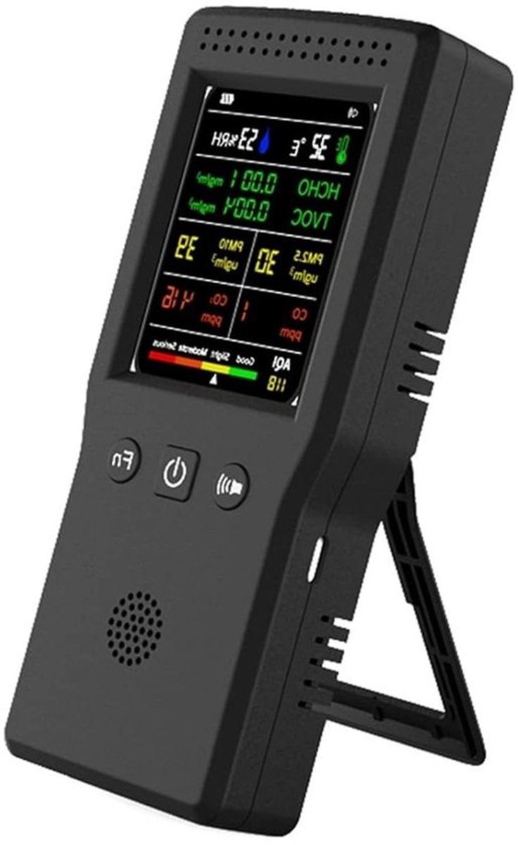 Luchtkwaliteit Tester - Luchtkwaliteit Meter - Binnenklimaat Meten - 9 In 1 Detector - 157 x 70 mm - Zwart