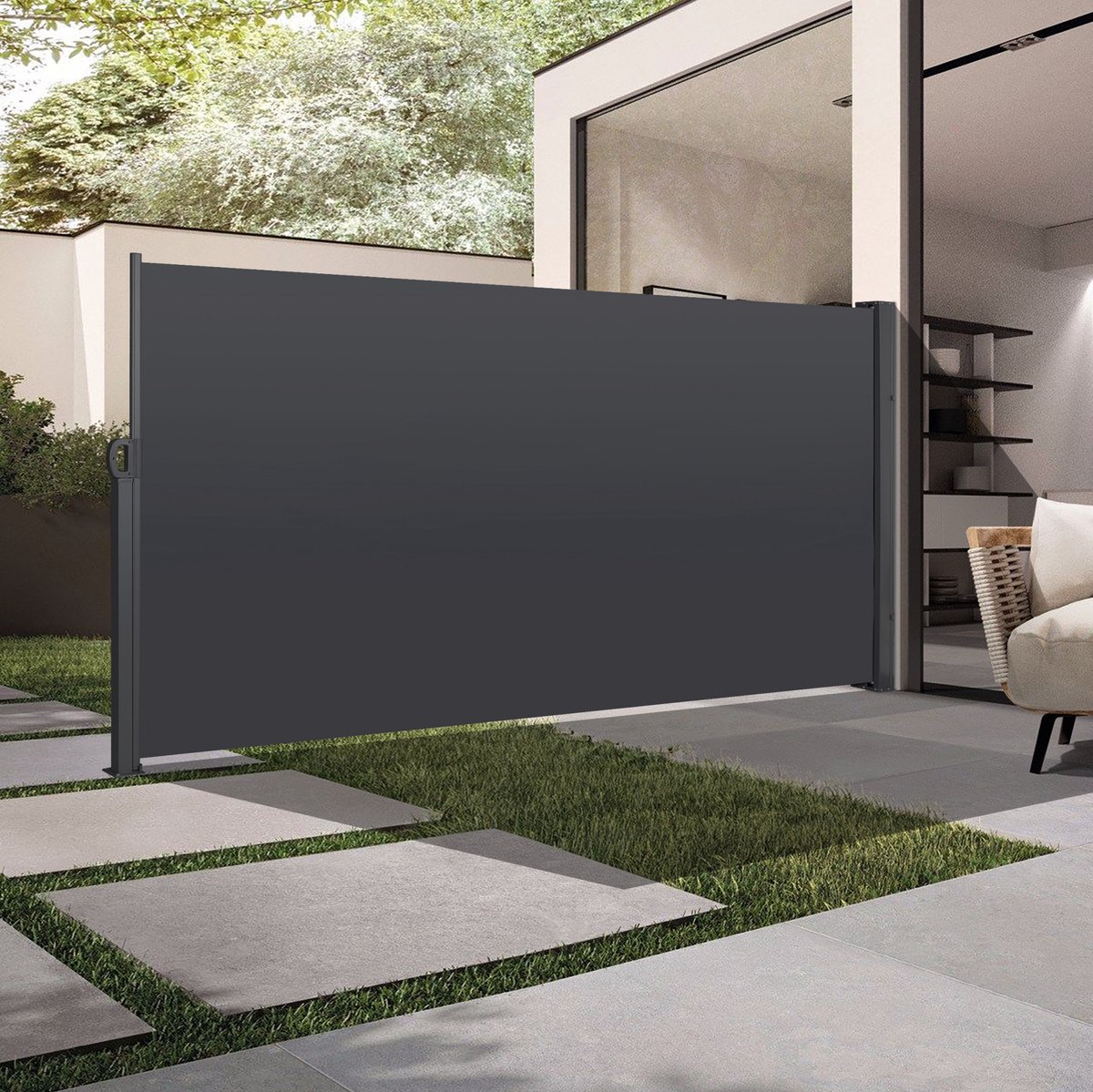 Wishdor Uitrolbare zijmarkise - Zichtscherm en windscherm - Waterdichte PU-coating - Voor balkon tuin terras - Aluminium en polyester - Donkergrijs - 200 x 300 cm