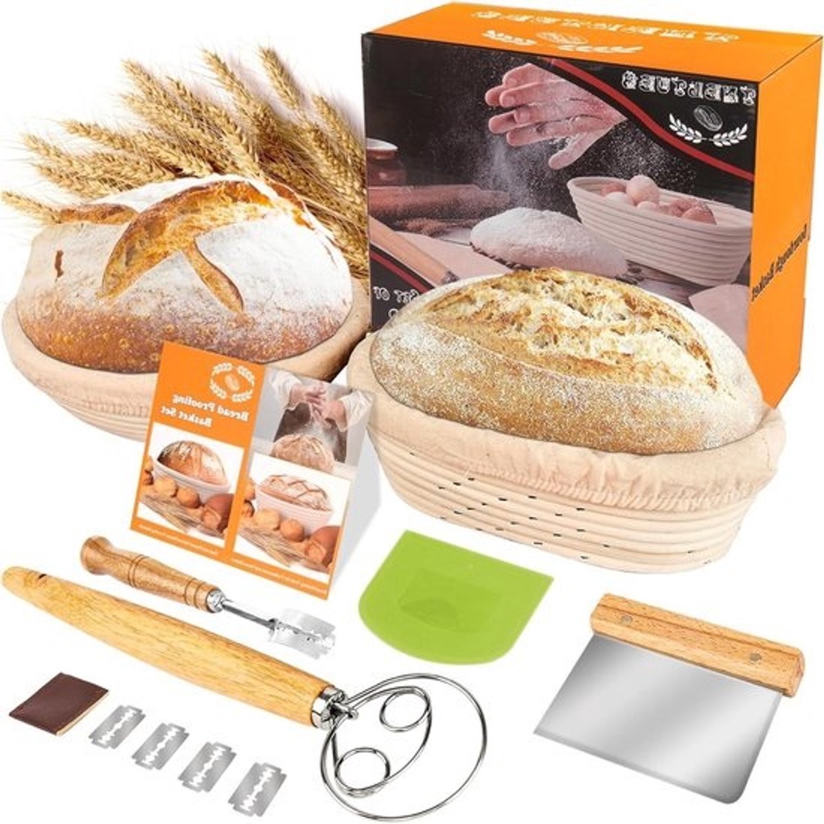 Banneton Broodmand Set - Rijsmand Brood - Brood Bakken - Natuurlijk Rotan - 25 cm en 20 cm - Natuurlijk