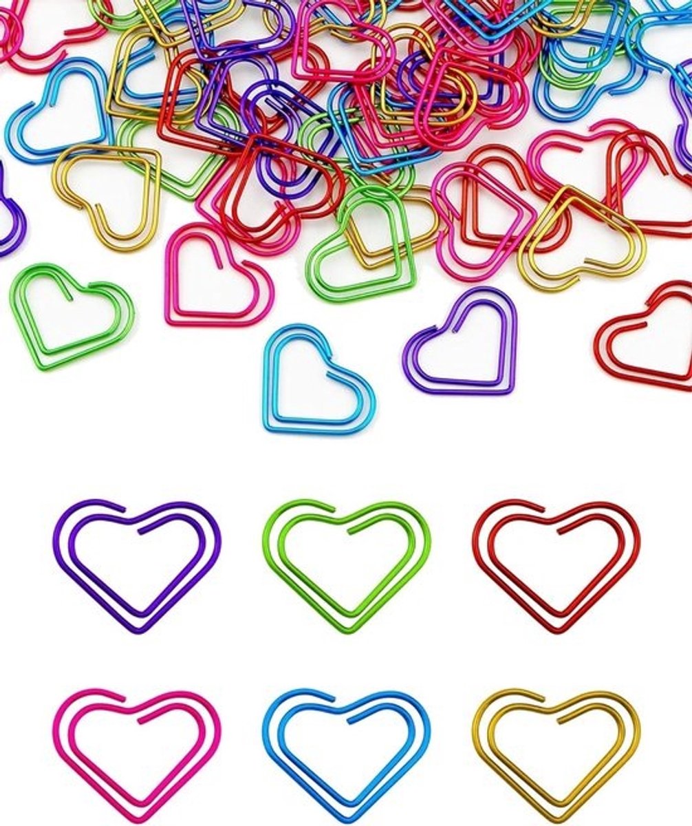 Hart Paperclips - Liefdesvormige Clips - Documenten Organiseren - Roestvrij Staal - 105 stuks - 6 Kleuren