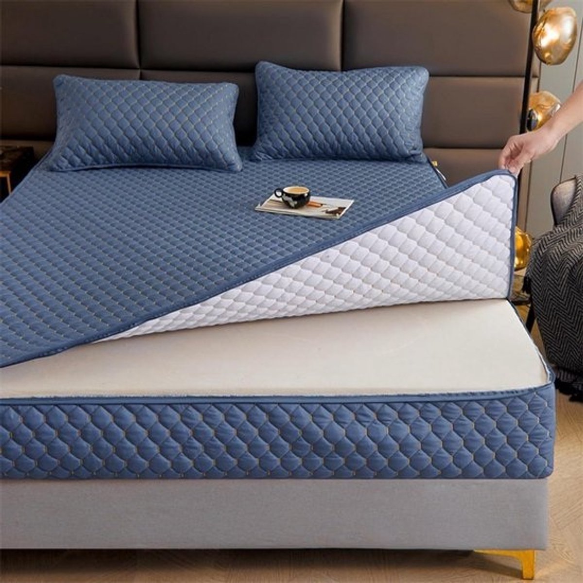 Matrasbeschermer met Rits - Matrashoes Beschermhoes - Matras Beschermen - 360 Graden Bedekking - 180x190+30 cm - Blauw