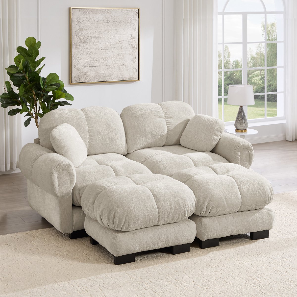 2-zits U-bank - 190 x 149 x 90 cm - chenille bekleding - modulair samen te stellen - met armleuningen - met dikke zitkussens - voor de woonkamer