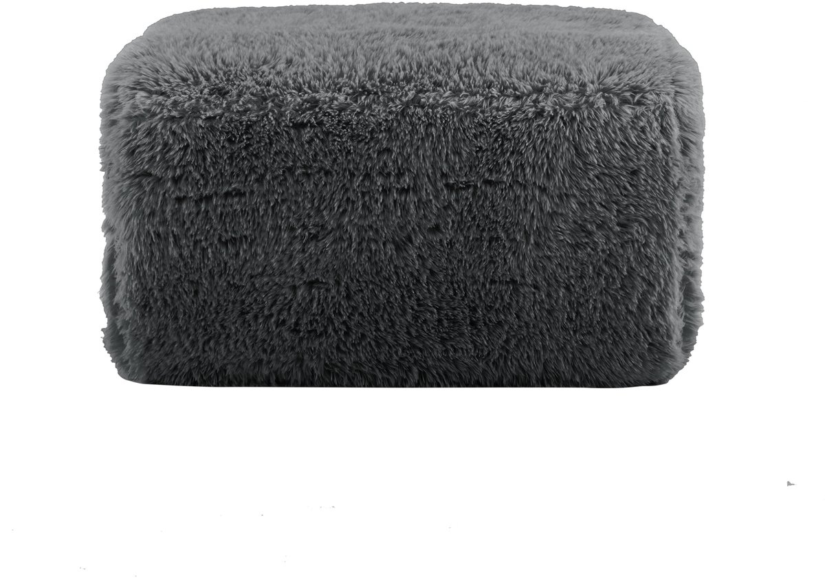 REDOM - Voetenbankje Ottoman - Pluche bekleding - Gevoerd - Zonder montage - Voor binnen - Stof - Grijs - 80 x 75 x 42 cm