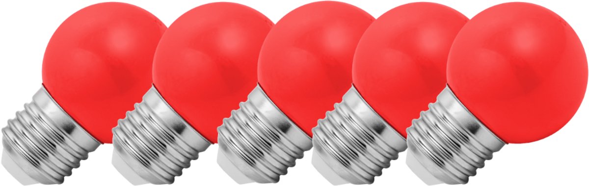 Lighto | LED lamp | Grote fitting E27 | Rood | Kogellamp | 45mm | 1.5W | Dimbaar | 5-pack | Geschikt voor prikkabel